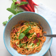 Sweet potato and courgette spaghetti salad with a Thai touch