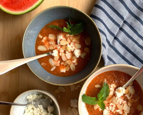 watermelon cucumber and feta soup