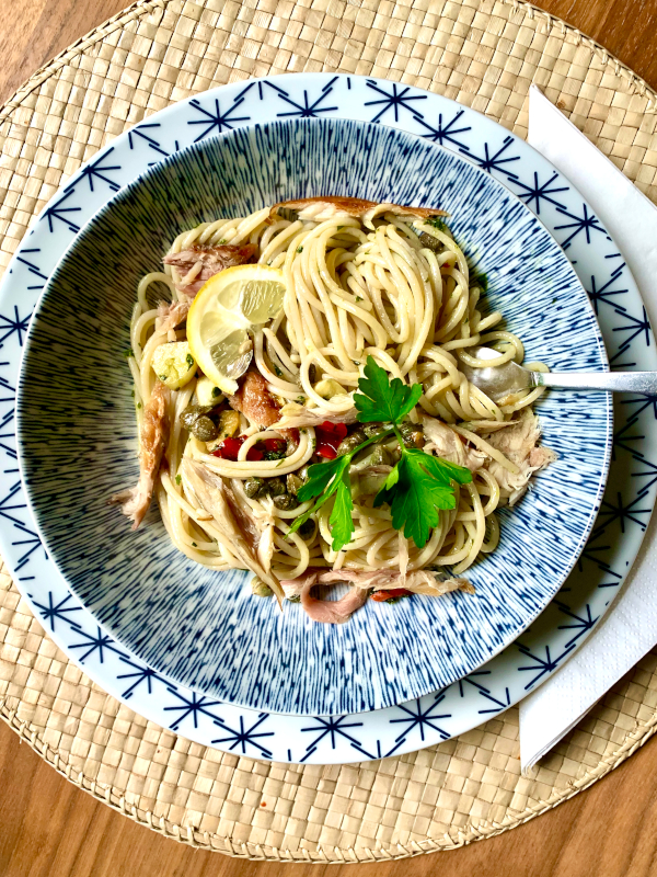 spaghetti with smoked mackerel lemon and chilli