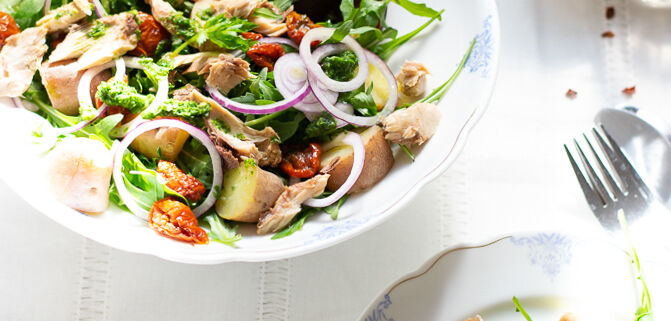 baby potato and mackerel salad