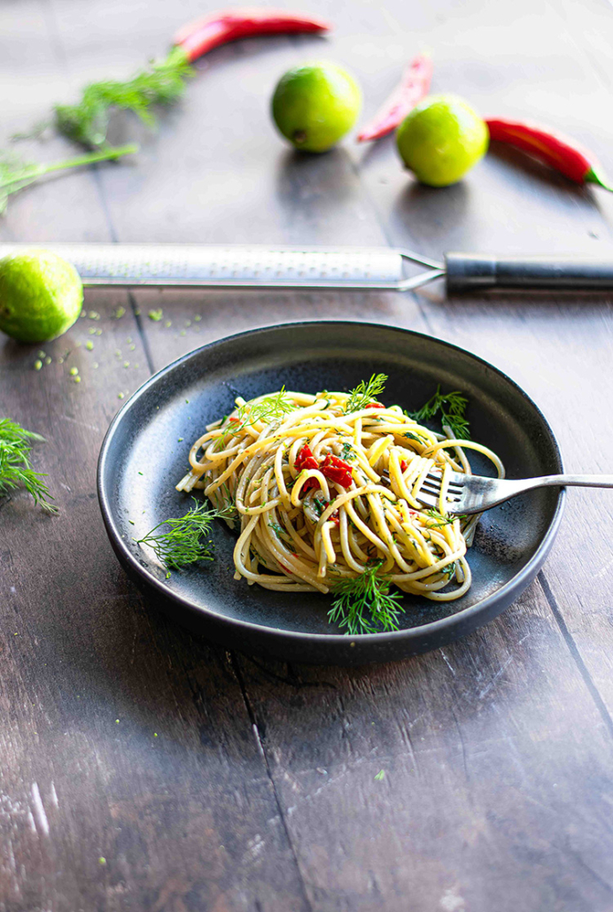 spaghetti with butter anchovy and dill